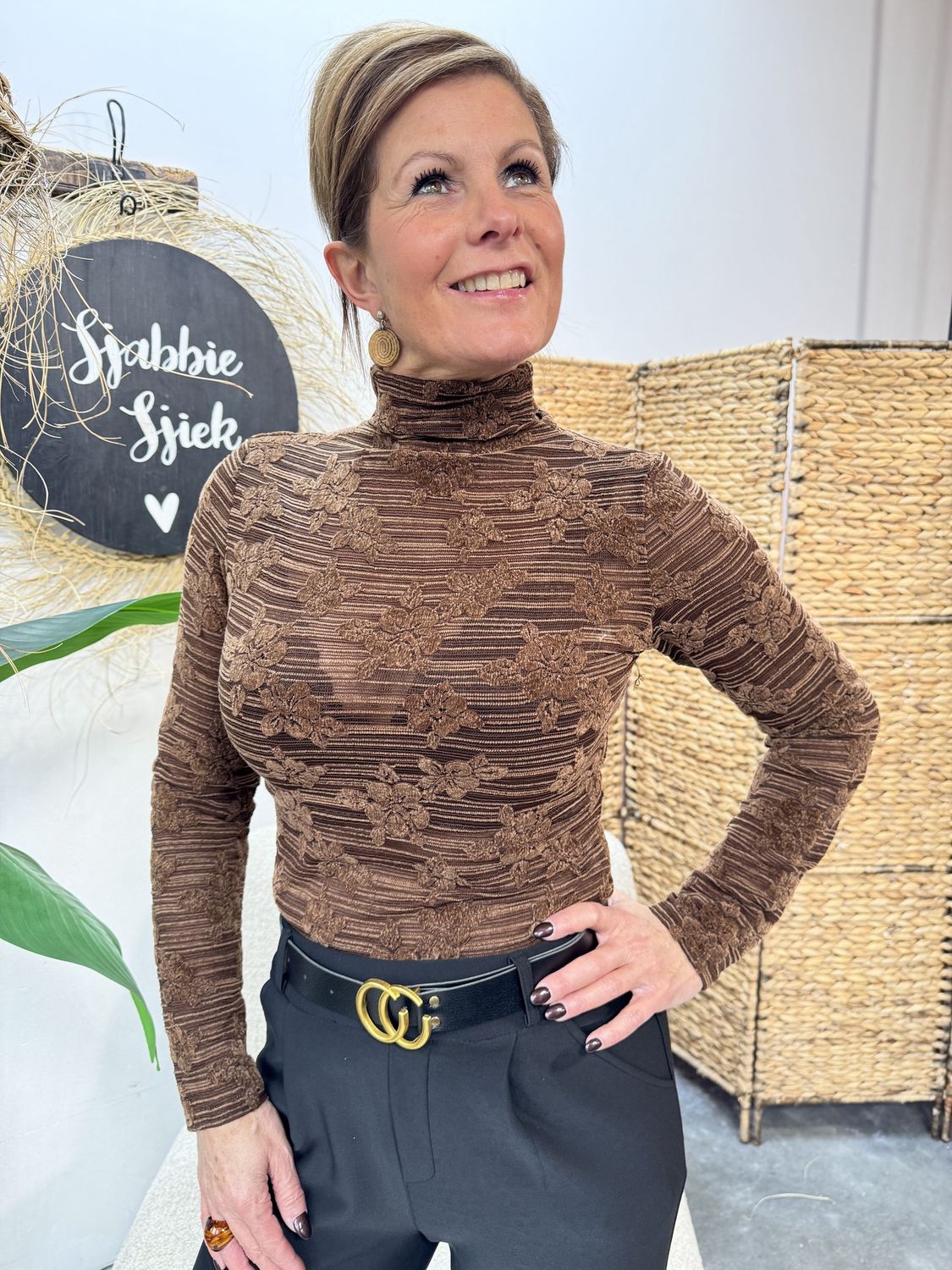 BROWN TOP MET KANT - ANNELIES