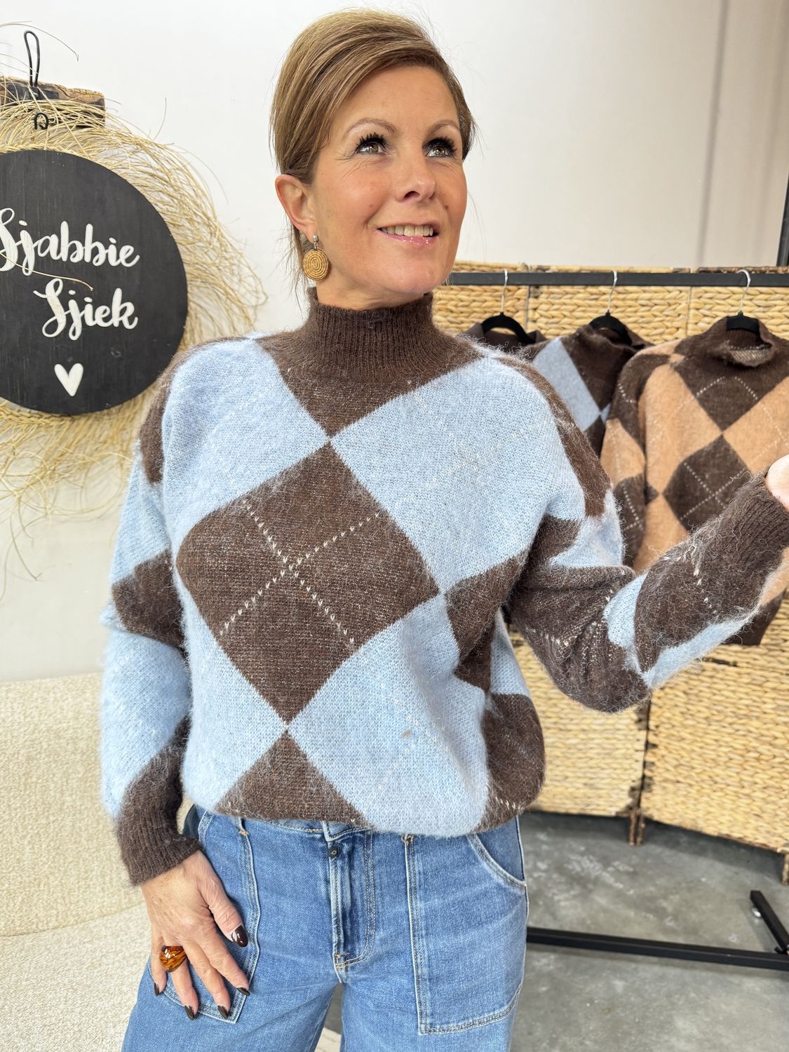 TRUI HELLA - Bruin/Lichtblauw Ruit