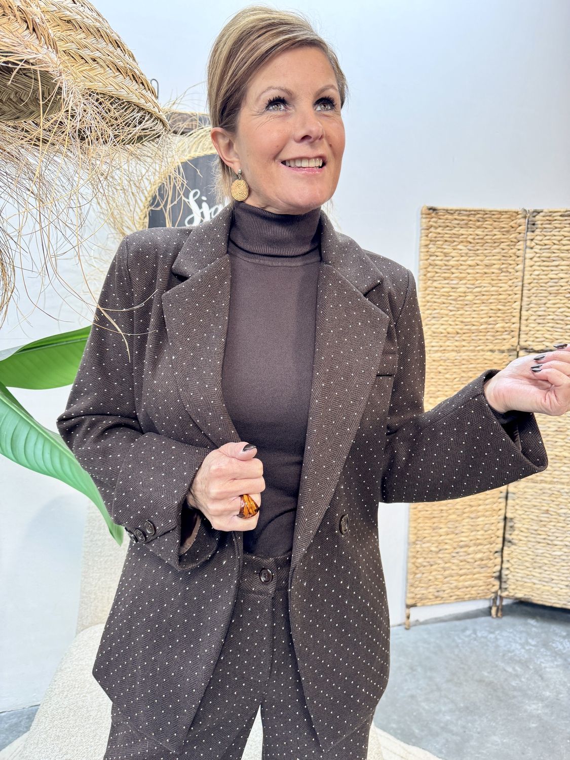 GLITTER BLAZER CHOCOLADE BRUIN