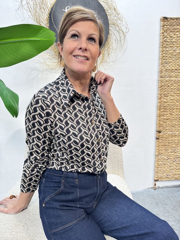 Travellerstof Blouse Bruin Print - Floor