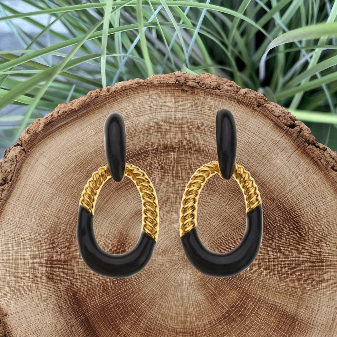 OORBELLEN ZWART/GOUD