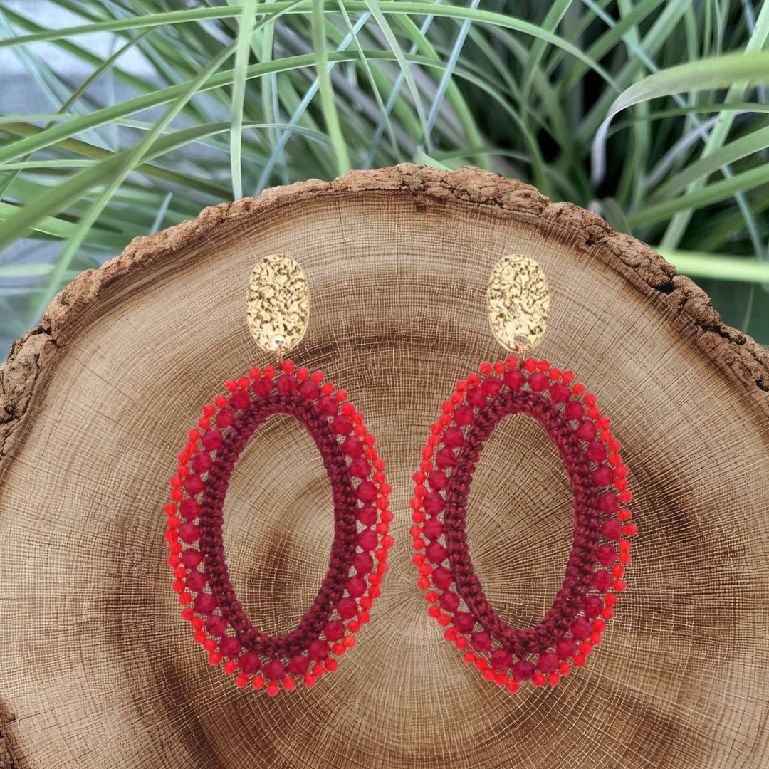 OORBELLEN - RODE KRALEN - OVAAL