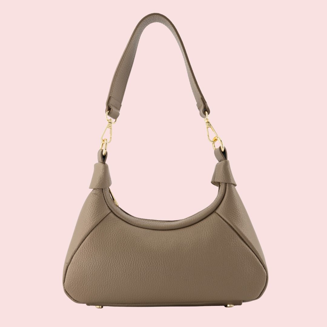 LEREN TAS - Vanya - Taupe  - Goudkleurig