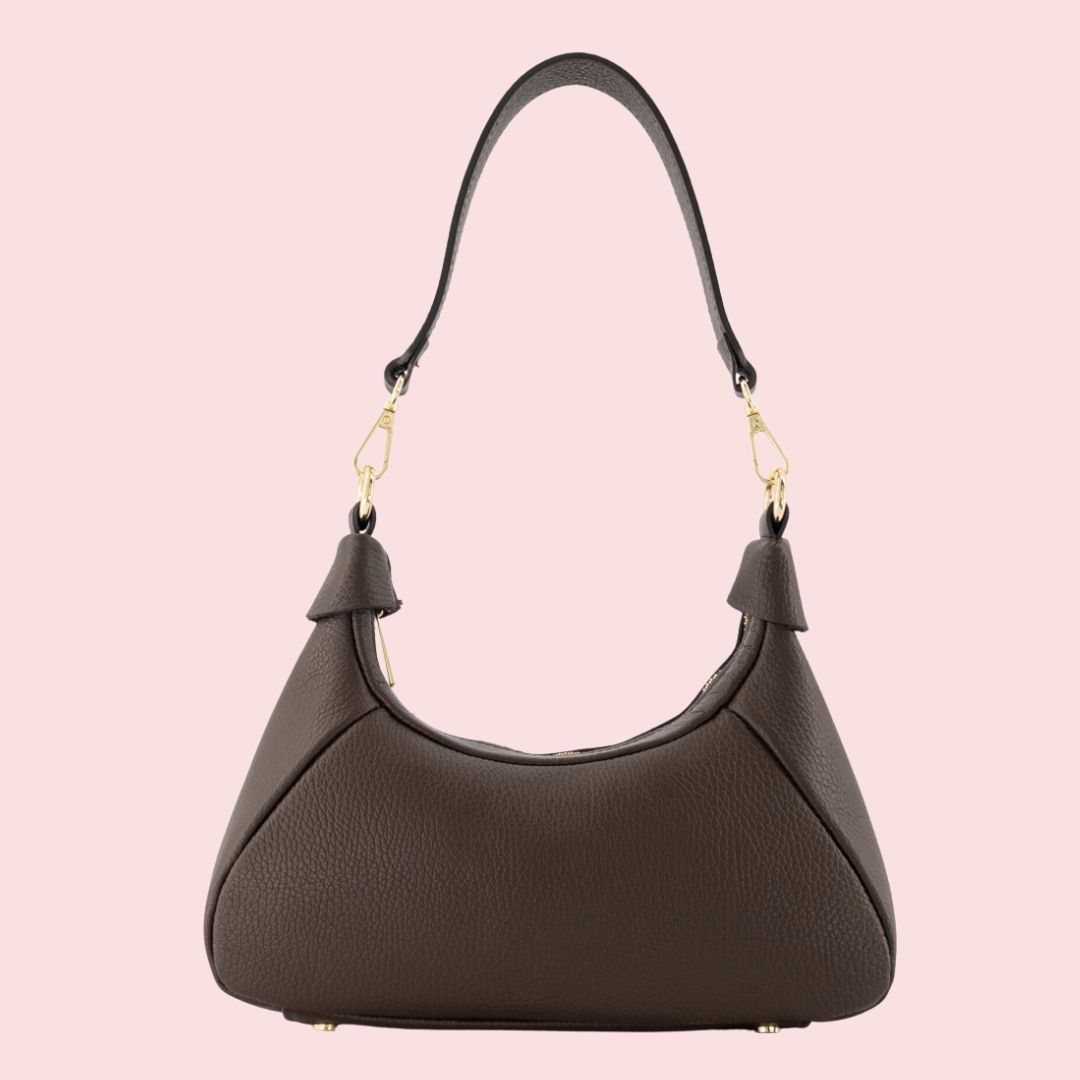 LEREN TAS - Vanya - Donkerbruin - Goud