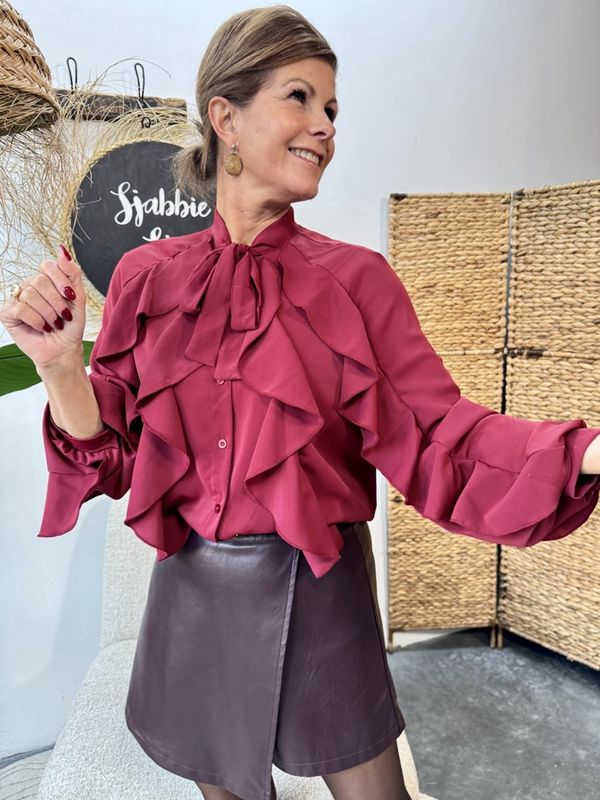 RUFFLE BLOUSE - Bordeaux -