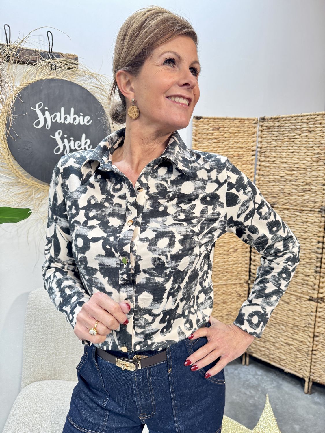 TRAVELLERSTOF BLOUSE - Grijze Print - Linsey