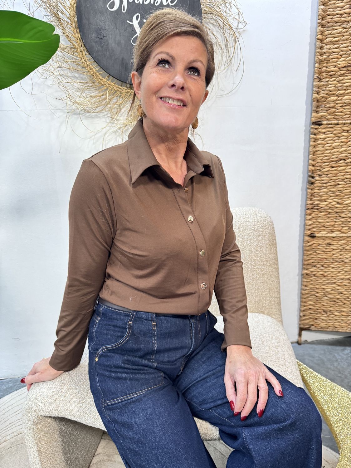 TRAVELLERSTOF BLOUSE - Choco Uni - Linsey