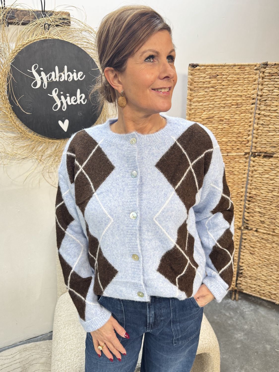 GERUIT VEST - Lichtblauw/Bruin