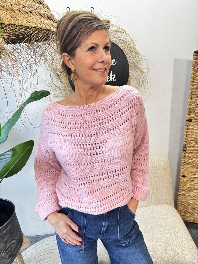 OPENGEWERKTE TRUI - Lichtroze