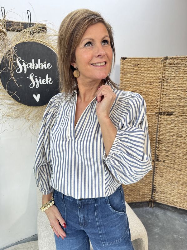 STRIPED BLOUSE ABBA - BLAUW