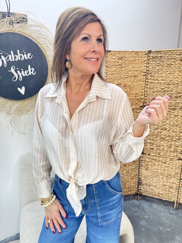 Gestreepte Blouse Becky - Beige