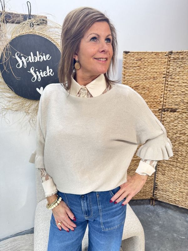 RUFFLE SWEATER TAUPE