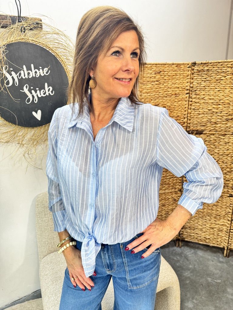 Gestreepte Blouse Becky - Lichtblauw