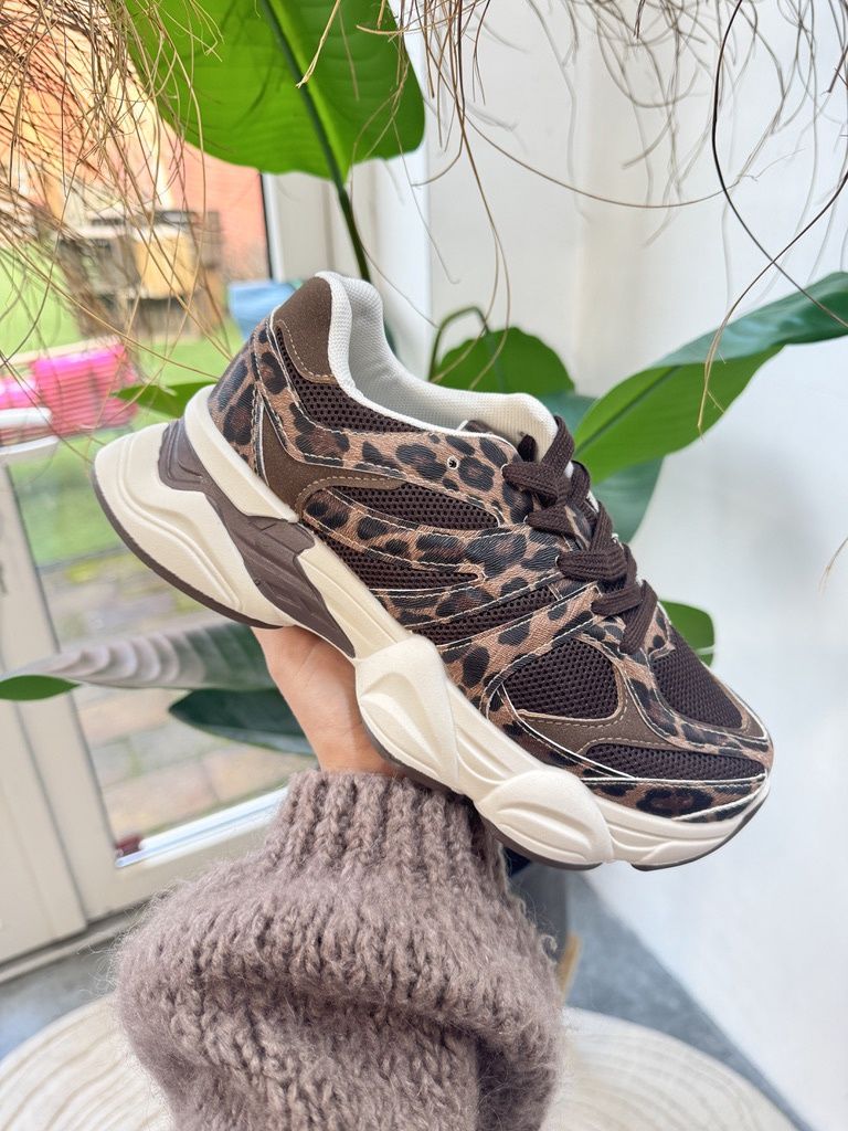 SNEAKER PURE - COFFEE met PANTERPRINT