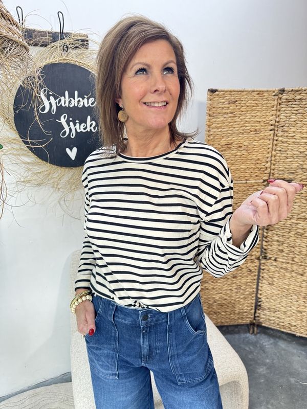 GESTREEPT SHIRT - ZWART