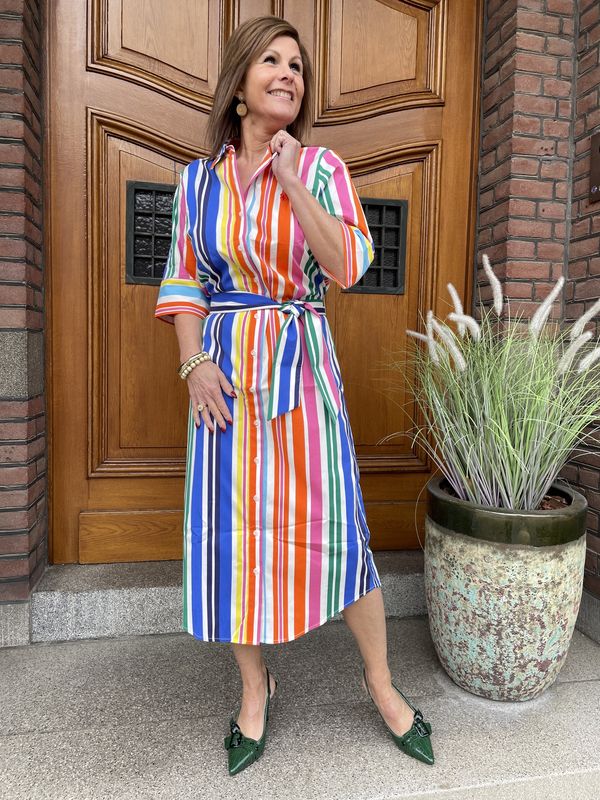 C729L P069 - Maxi Jurk met Gestreept Design
