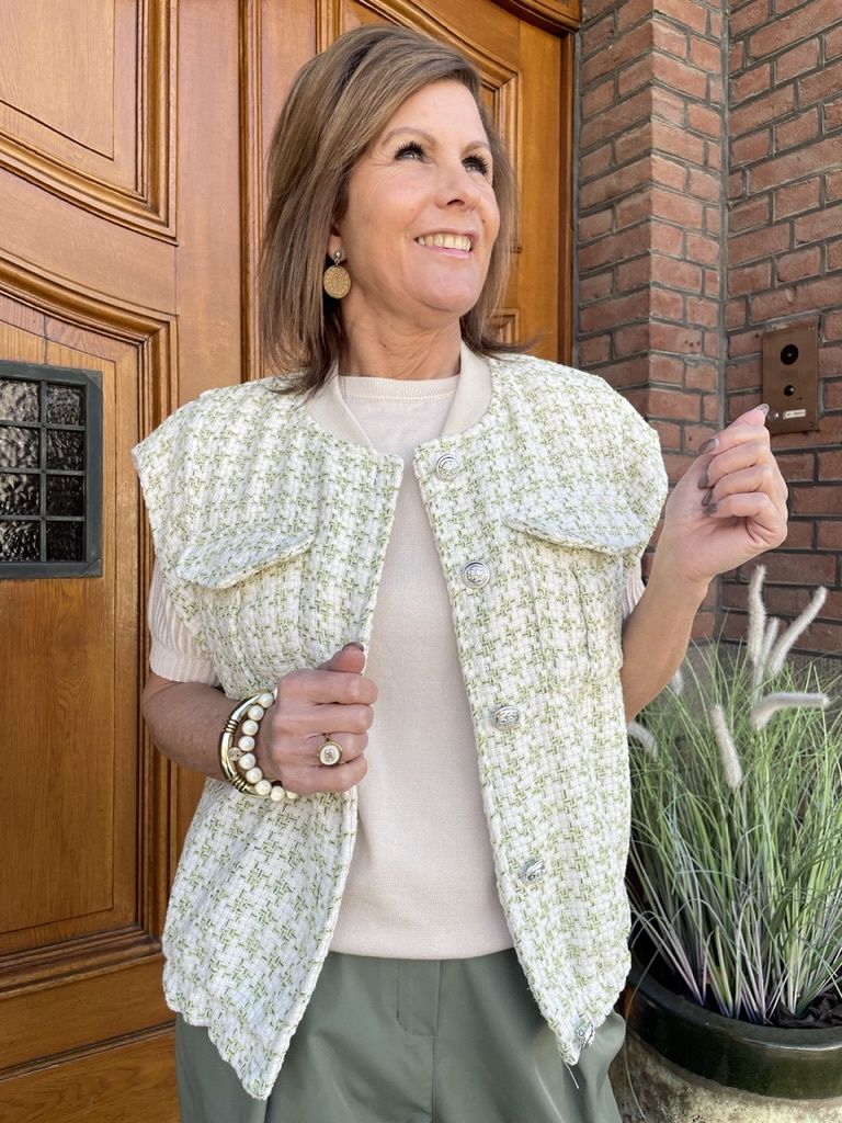 TWEED GILET - BEIGE/GROEN