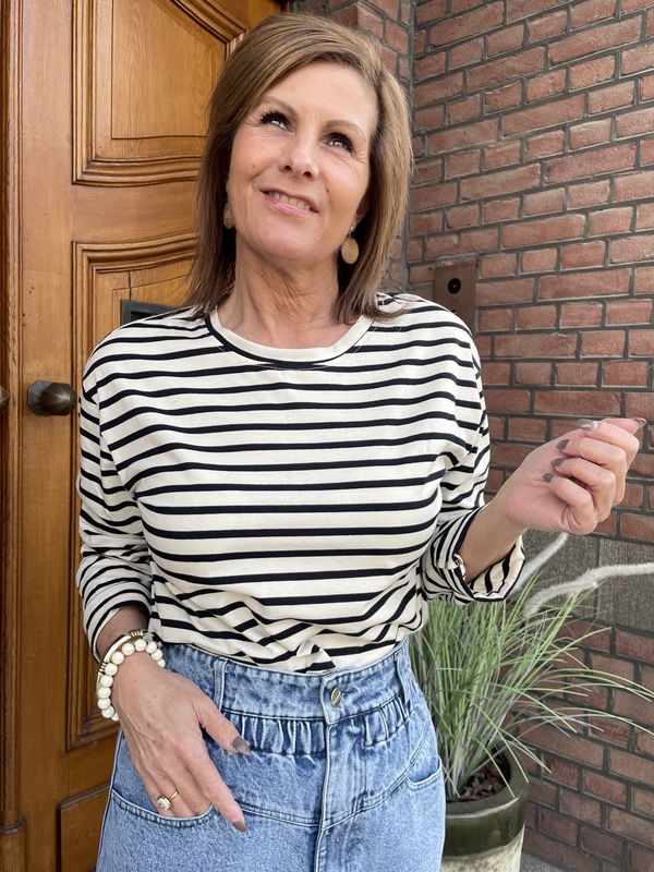 GESTREEPT SHIRT - Zwart