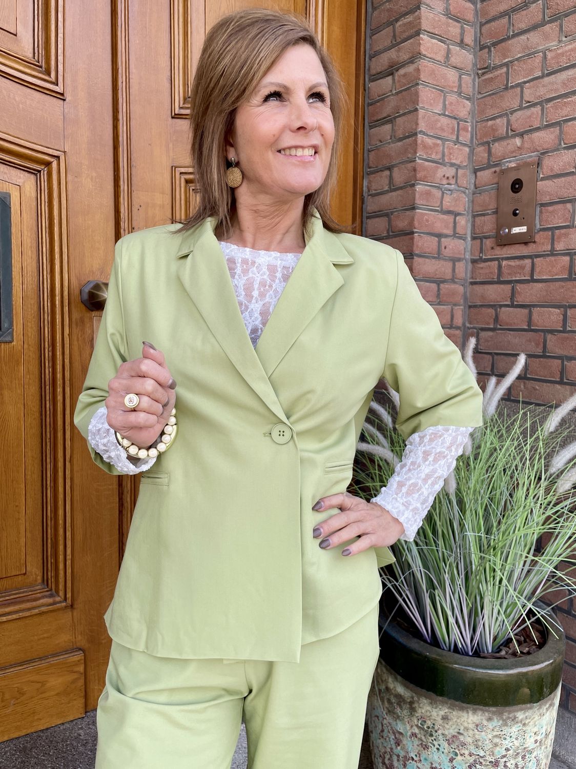 BLAZER EMMA KORTE MOUW - Lichtgroen