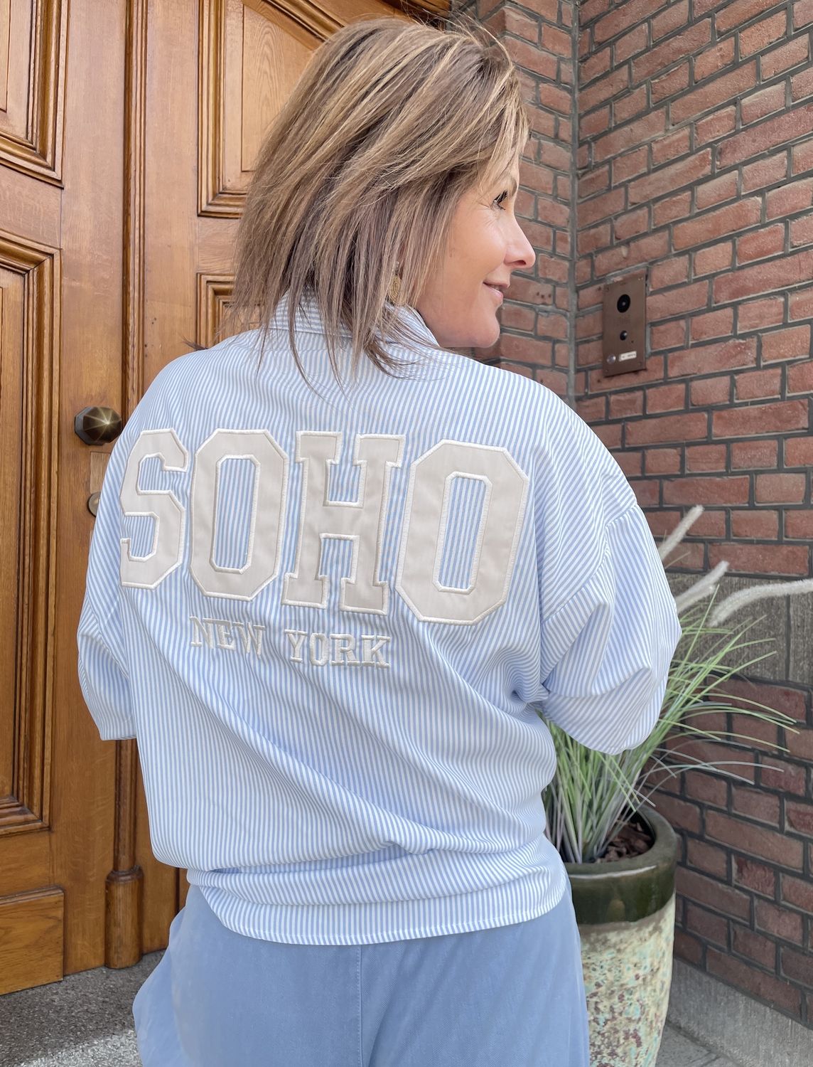 Lichtblauw Gestreepte SOHO Blouse