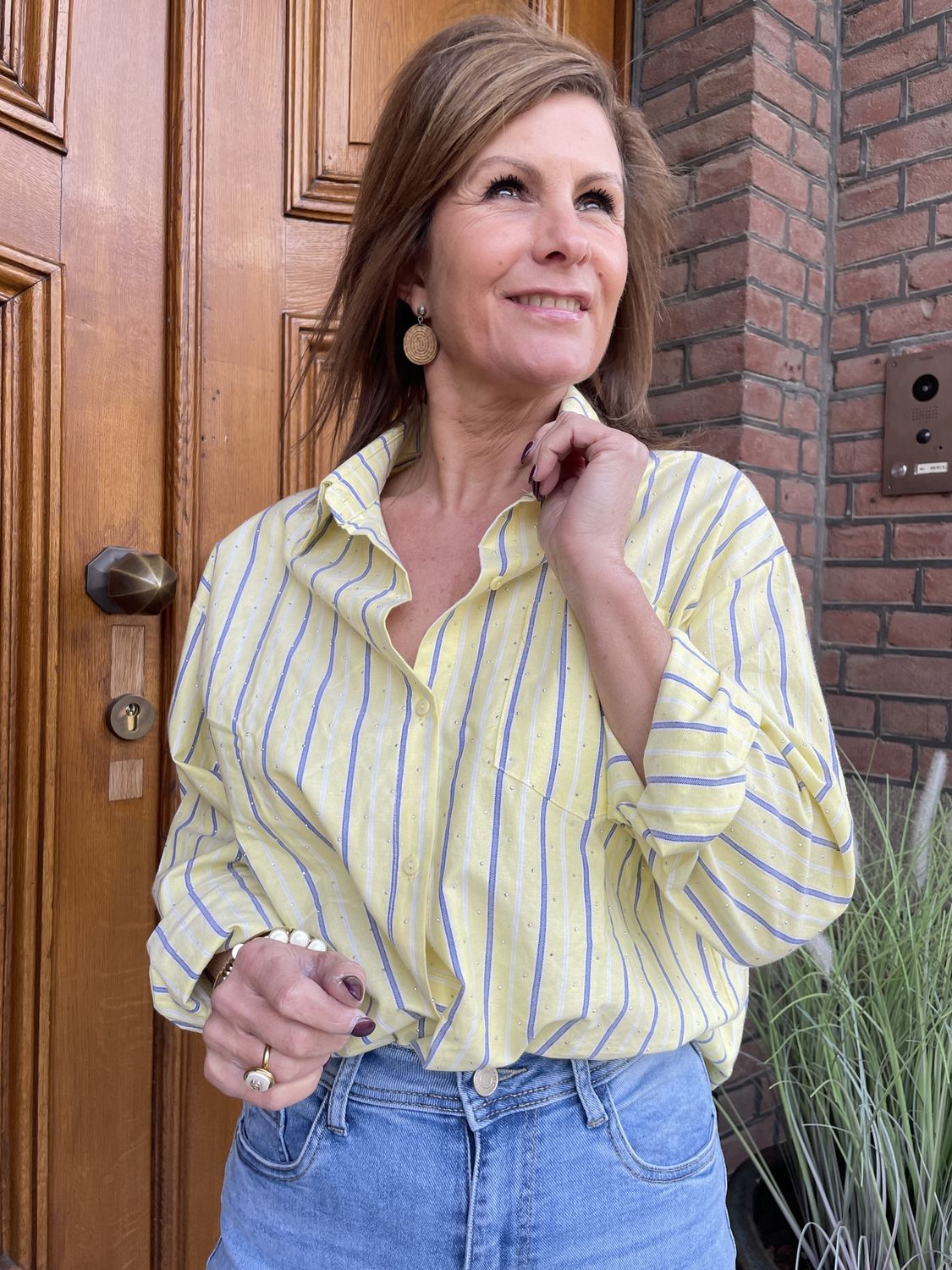 GEEL Gestreepte Blouse met glitter