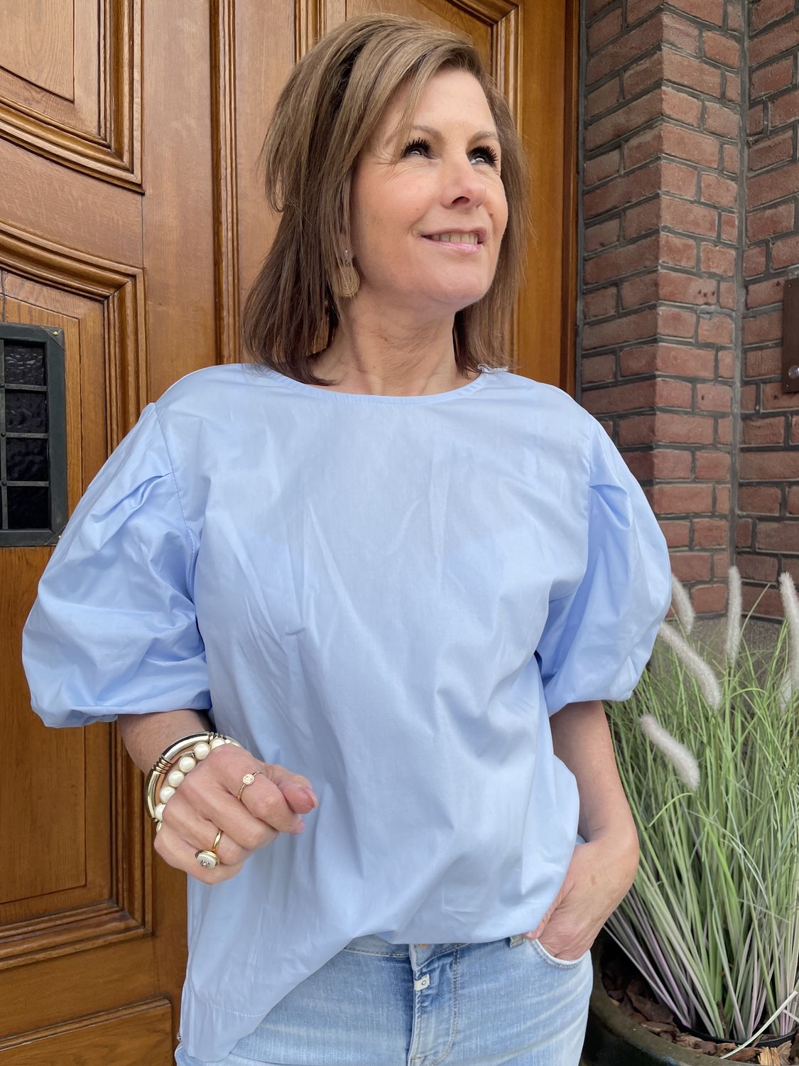 BLOUSE met POFMOUW - Lichtblauw