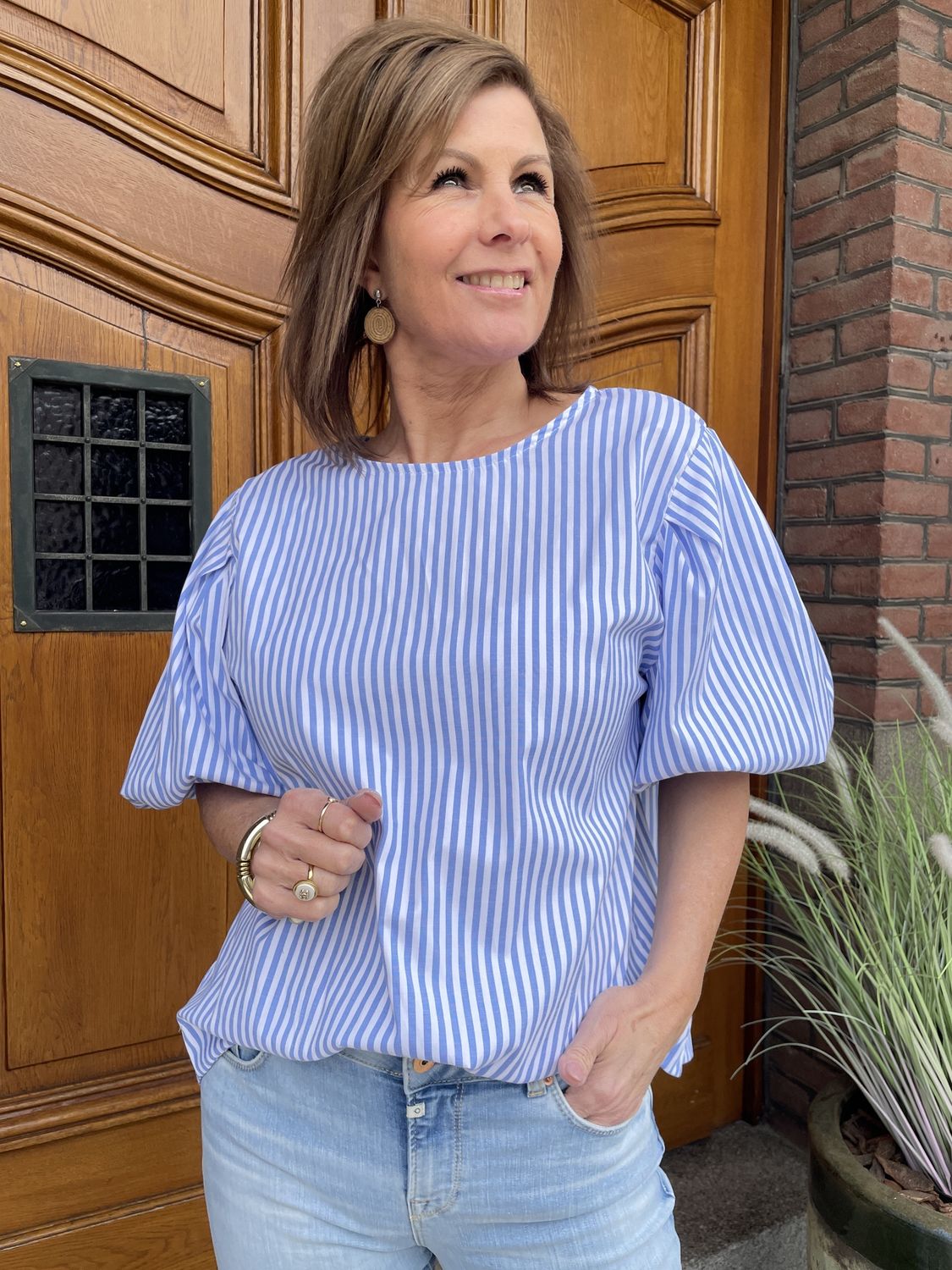 BLOUSE met POFMOUW -  Mini Streepje