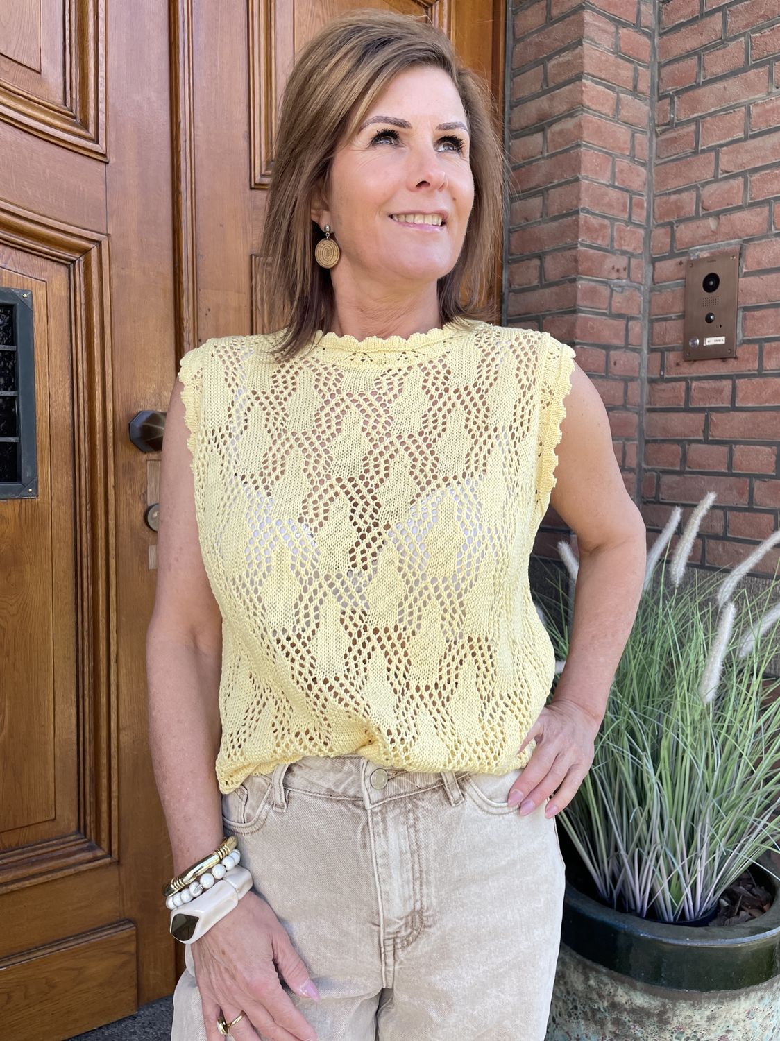 GEHAAKTE TOP GEEL - Anna