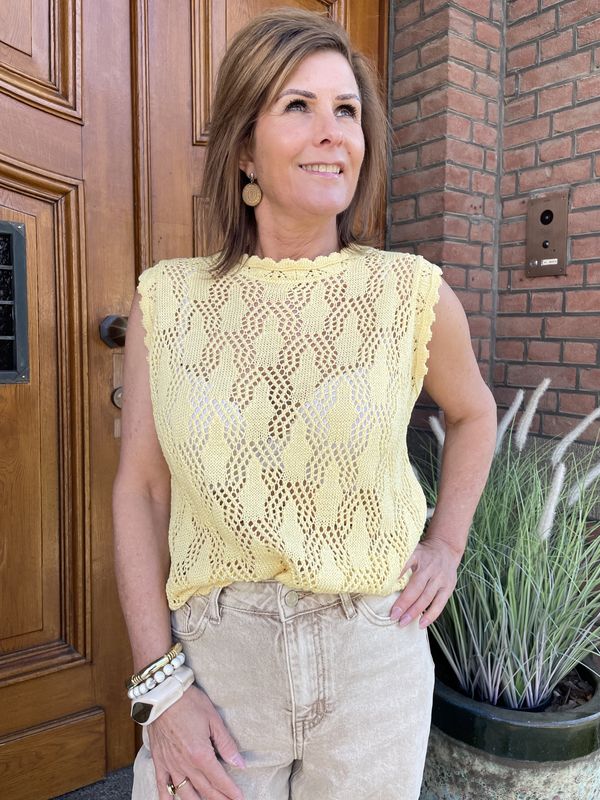 GEHAAKTE TOP GEEL - Anna