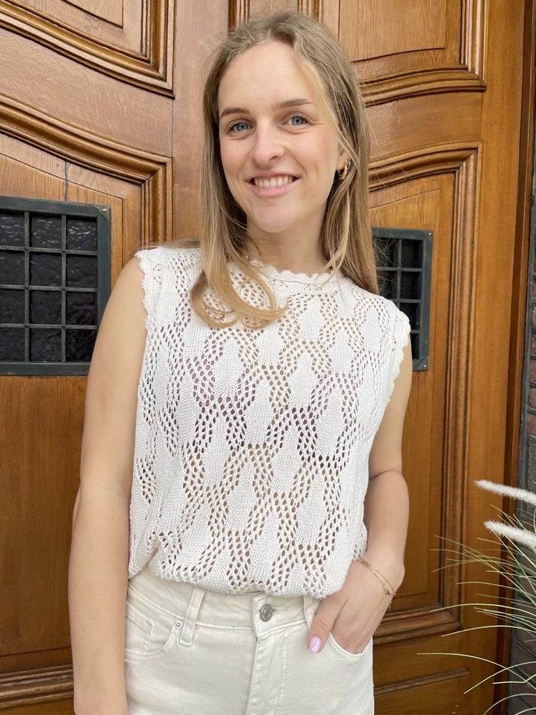 GEHAAKTE TOP BEIGE - Anna