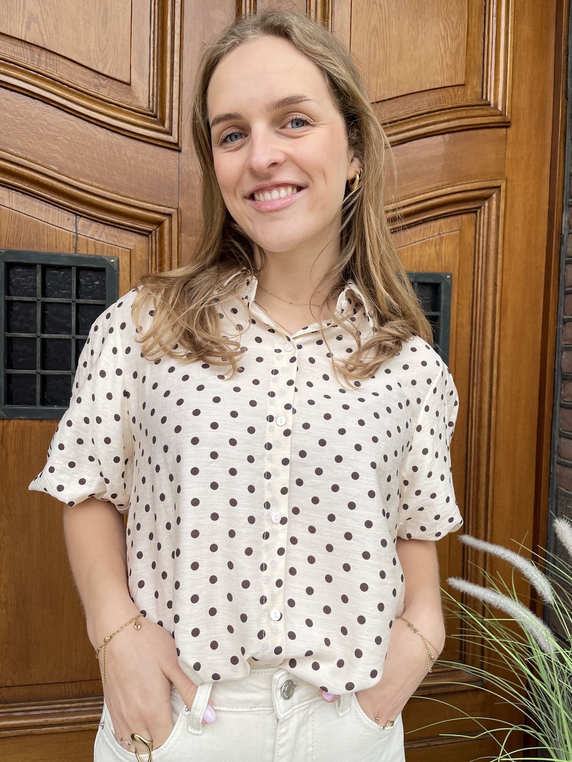 Polka Dot Blouse - beige met choco