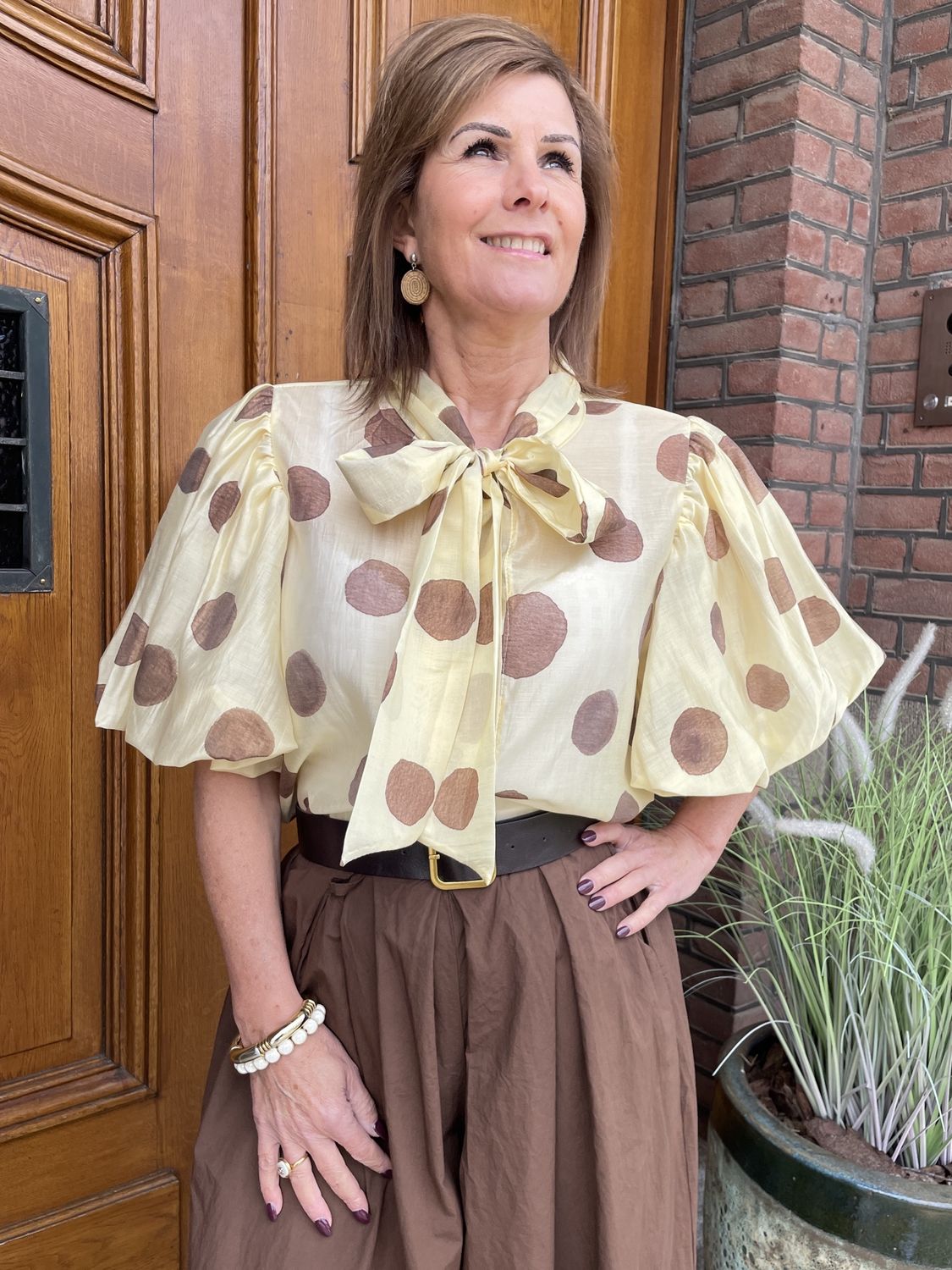 BLOUSE STRIK POLKADOT LICHTGEEL