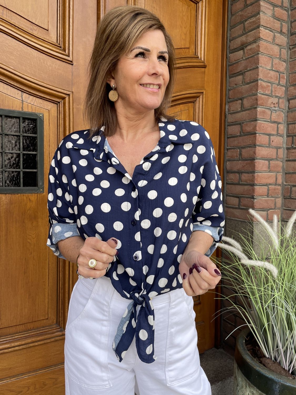 BLOUSE POLKADOT DONKERBLAUW