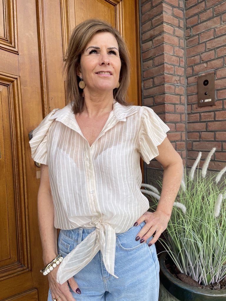 BLOUSE KRIJTSTREEP BEIGE