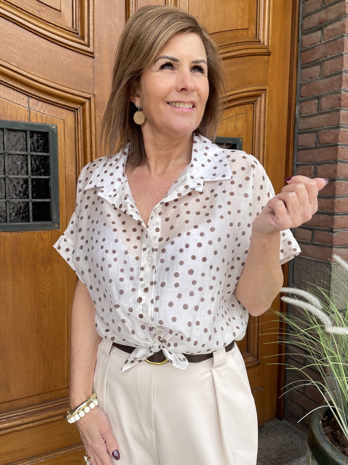 BLOUSE POLKADOT BEIGE met MINI POLKADOT