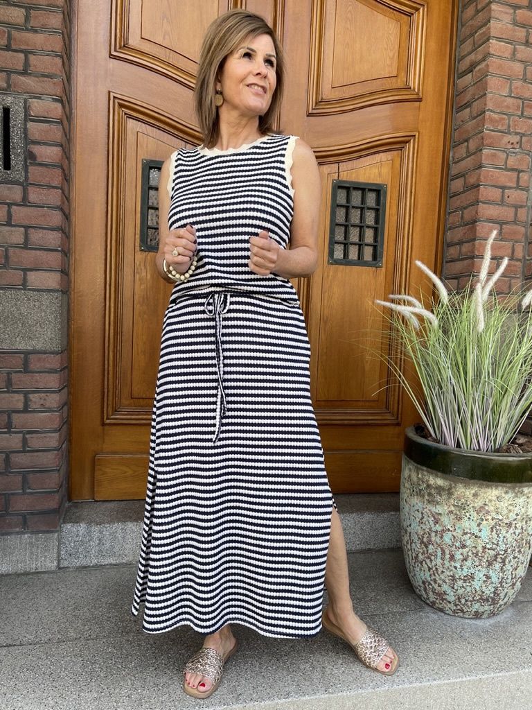 GESTREEPTE ROK - DONKERBLAUW