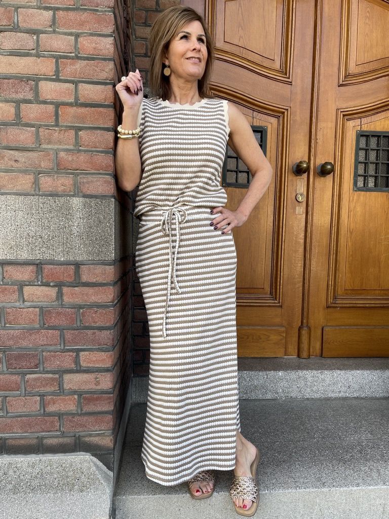 GESTREEPTE ROK - TAUPE