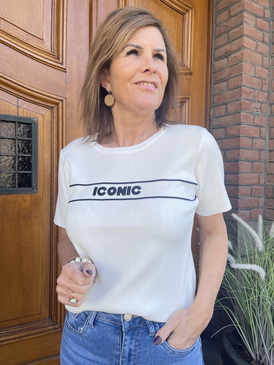 TSHIRT Iconic - Wit met Donkerblauw