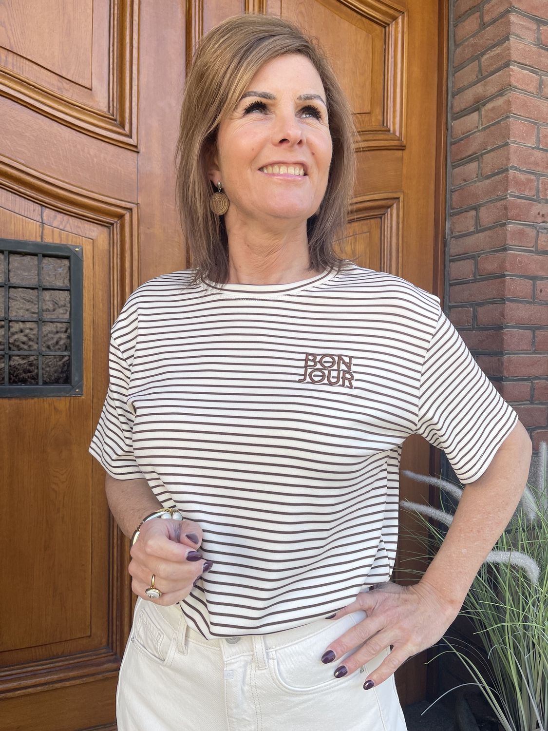 TSHIRT Gestreept Beige met Choco