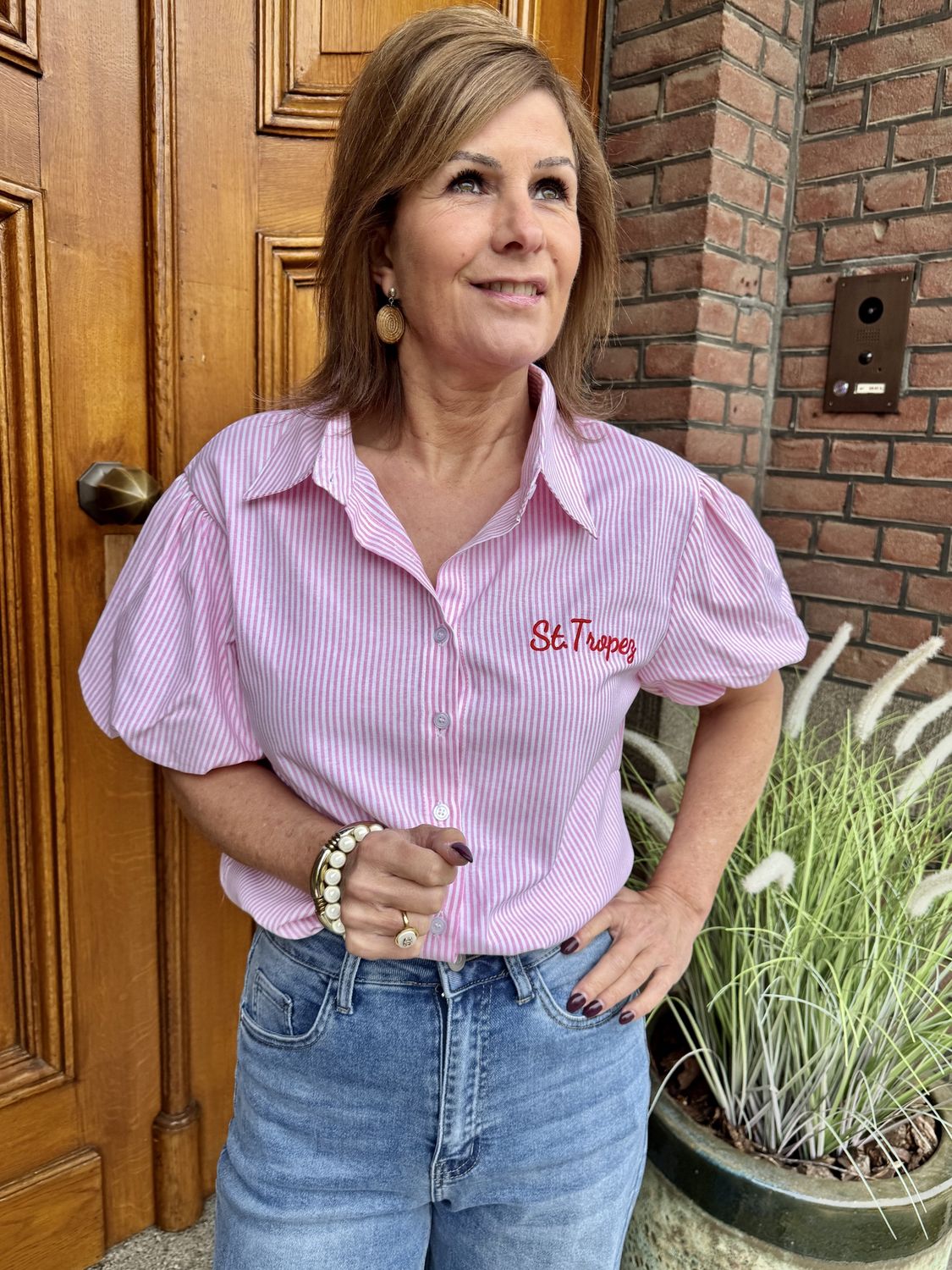 ST TROPEZ BLOUSE - LICHTROZE met KORTE MOUW