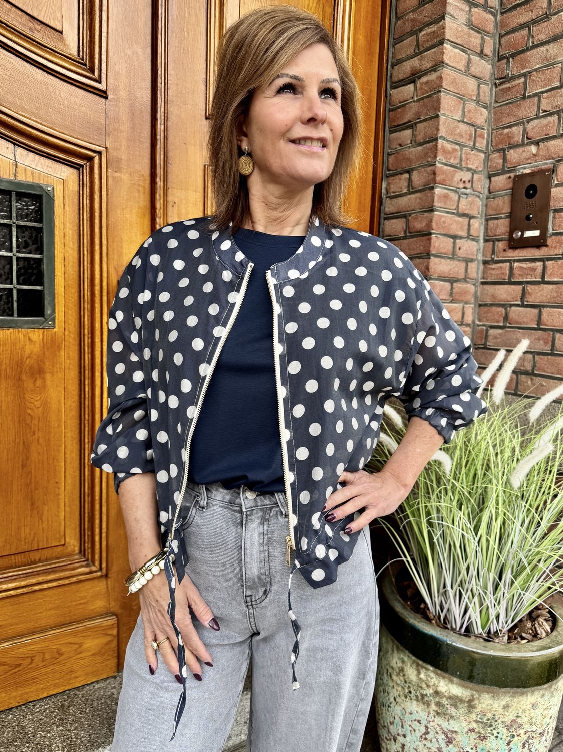 Bomber Jack Stippen - Donkerblauw Polkadot