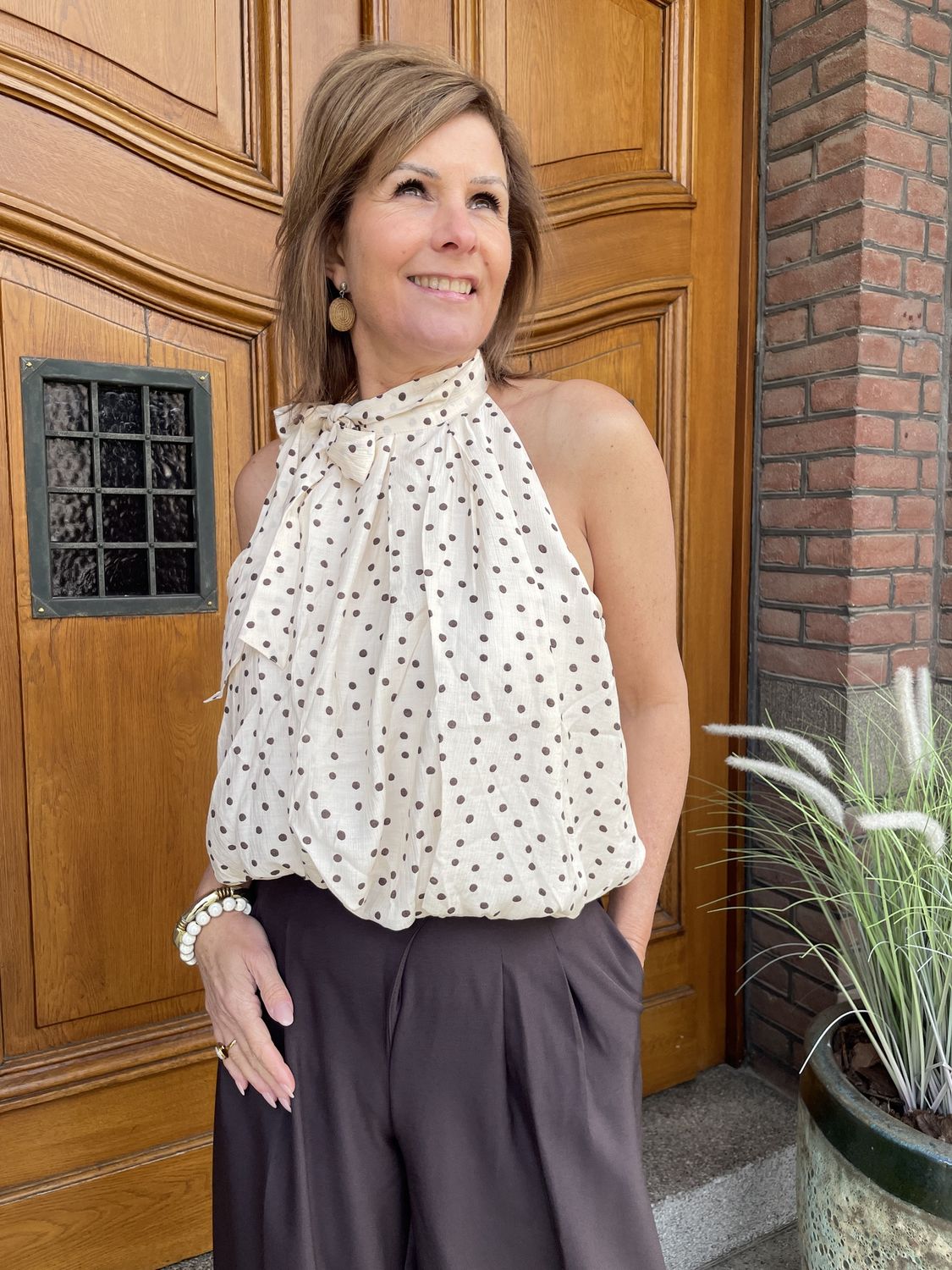 HALTER TOP - Polkadot - Beige Choco