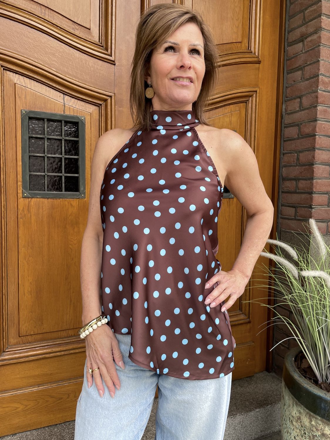 HALTER TOP CHOCO - met POLKADOT