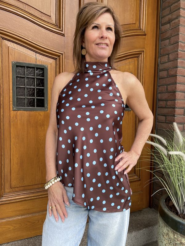 HALTER TOP CHOCO - met POLKADOT