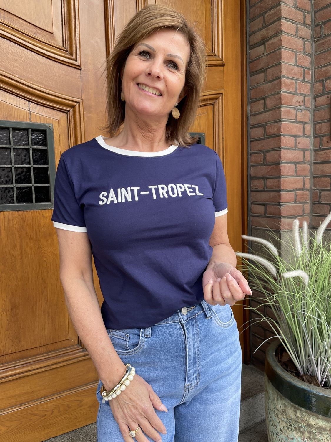 TSHIRT ST TROPEZ - Donkerblauw met Witte Rand