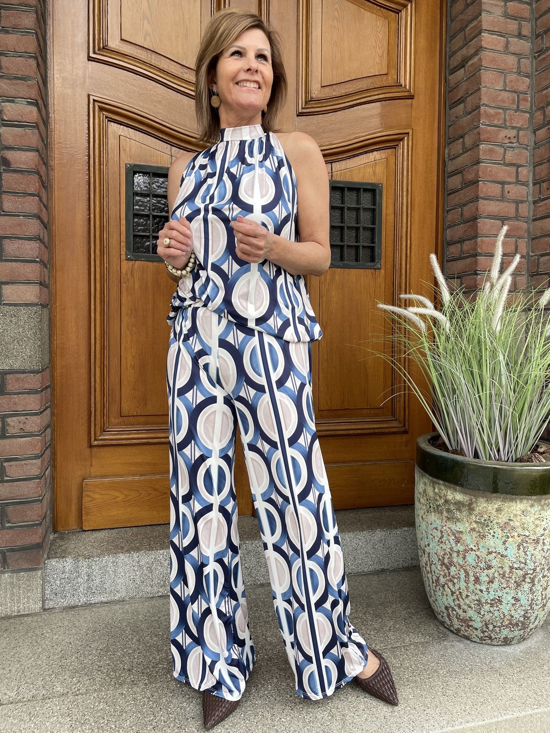 TRAVELLERSTOF BROEK - Blauwe Print - Quincy