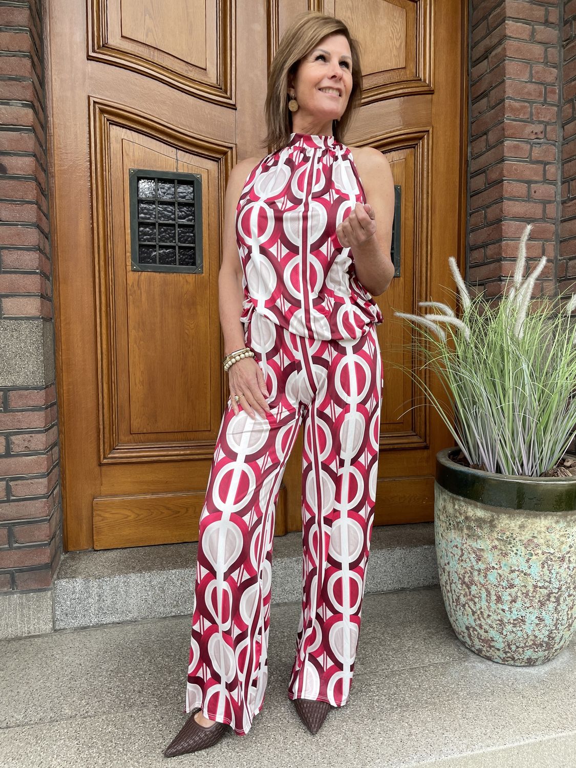 TRAVELLERSTOF BROEK - Rode Print - Quincy