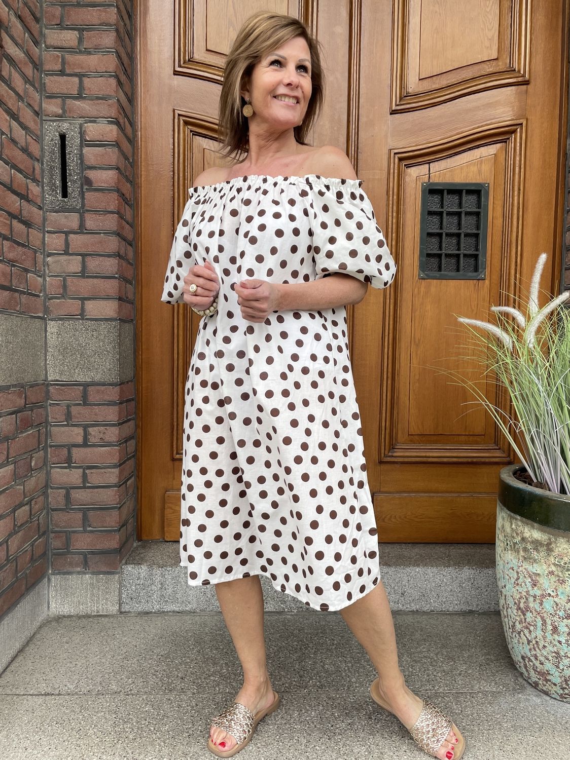 POLKADOT - Offshoulder Dress - CREME