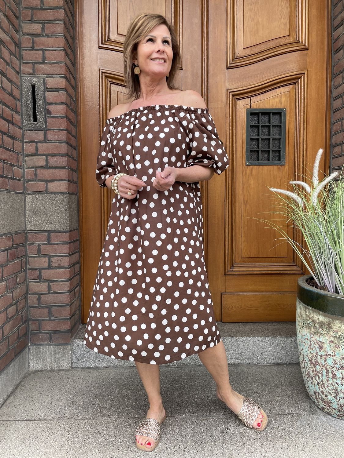 POLKADOT - Offshoulder Dress - CHOCO
