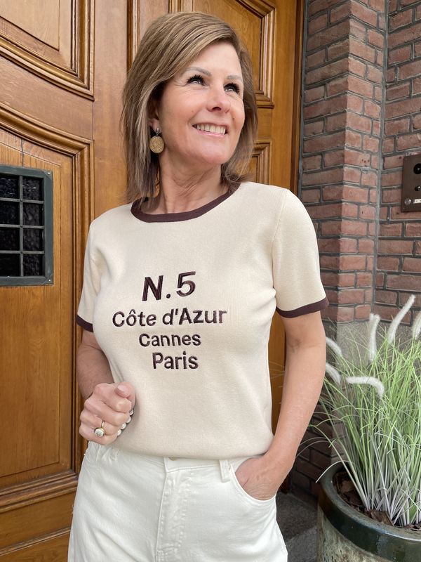 COTE D AZUR Top -  Beige met Choco